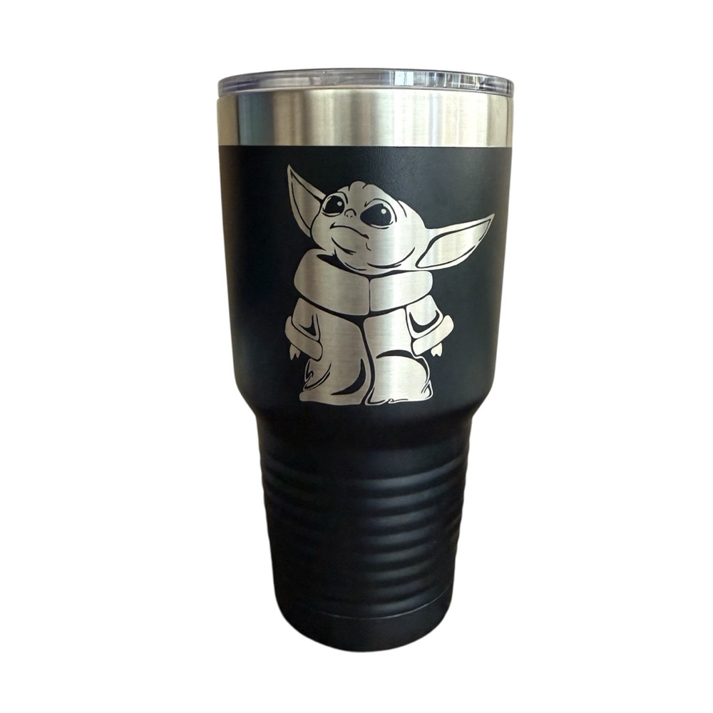 Polar Camel Black/Silver Tumbler with Silver Etched Baby Yoda Design 24 oz